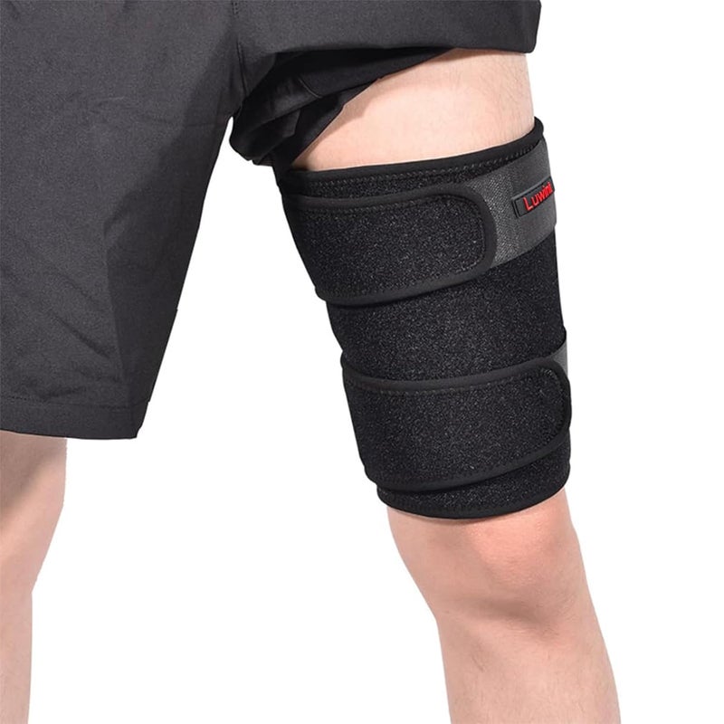 Luwint Youth Small Adult Thigh Hamstring Brace, Adjustable Compression Upper Leg Sleeve Support Wrap for Sprains, Tendinitis, Workout, Pain Relief, Single, Black - Image 3